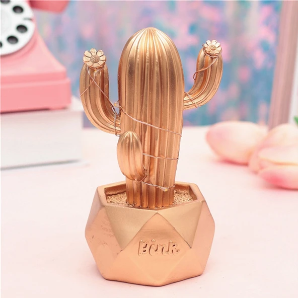 Norino Norino® Led Işıklı Sevimli Kaktüs Dekoratif Masa Lambası Mini Biblo Gece Lambası-GOLD ürün görseli 1