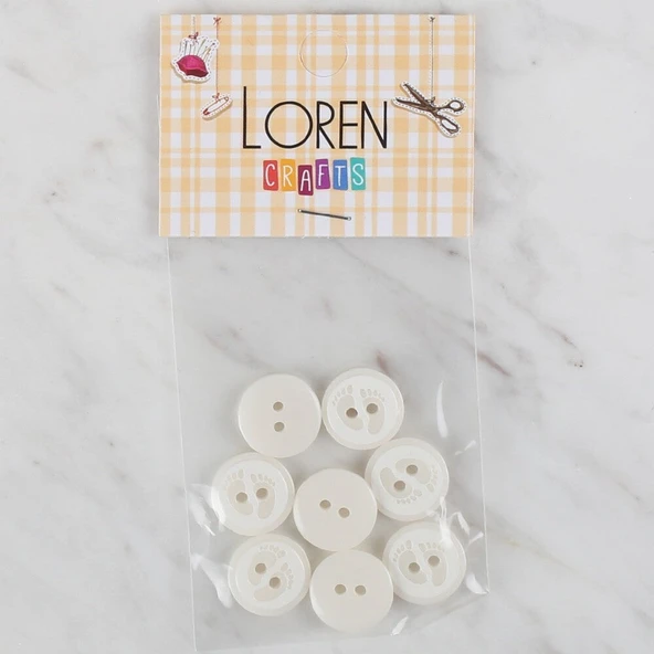 Norino Loren Crafts 8 li Beyaz Ayak İzi Düğme - 433 ürün görseli 1