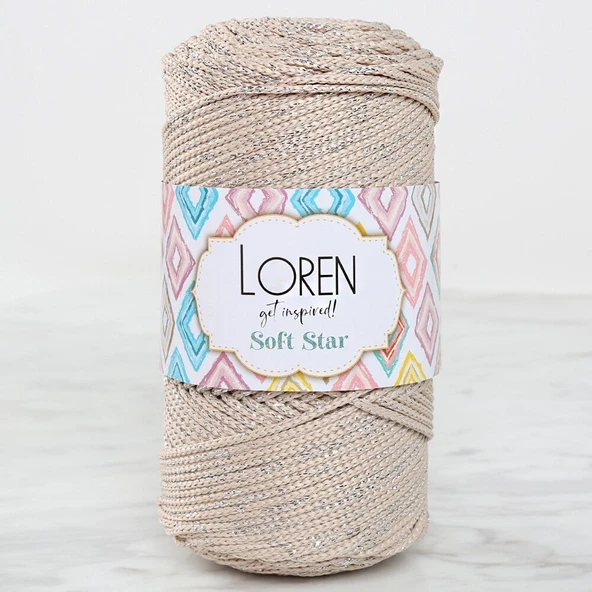 Norino Loren Soft Star Makrome İpi Gümüş Simli Bej RM101 ürün görseli 1