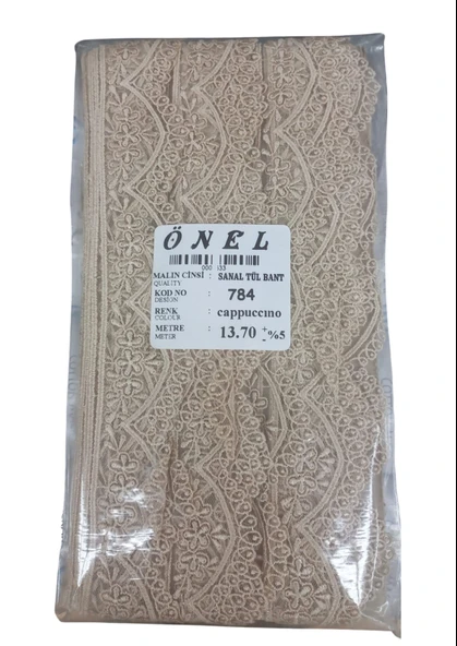 Norino Dantel Polyester Sanal Tül Bant Cappucino 13,70 Metre En 6 Cm On-784-c ürün görseli 1
