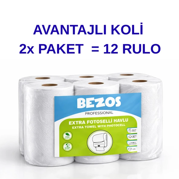 Norino Bezos Professional Fotoselli Havlu 12 Rulo – 2 Katlı %100 Selüloz 21 cm Endüstriyel Kağıt Havlu 2X6 Rulo ürün görseli 1