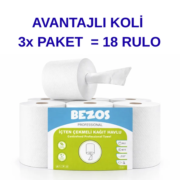 Norino Bezos Professional İçten Çekmeli Kağıt Havlu 3 Koli | 18 Rulo | Endüstriyel Kullanım ürün görseli 1