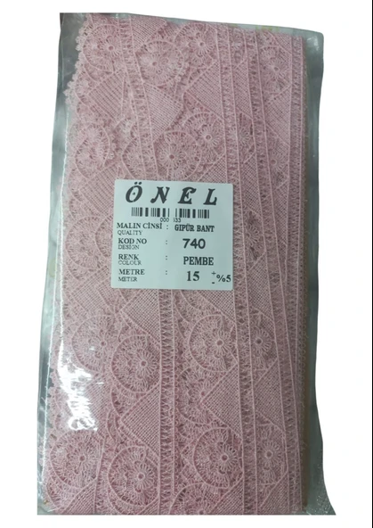 Norino Dantel Polyester Güpür Bant Pembe 15 Metre En 3 Cm On-740-p ürün görseli 1