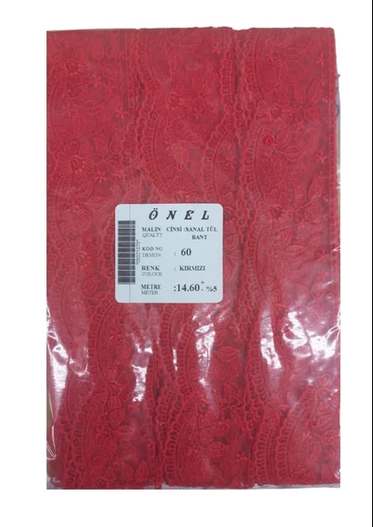 Norino Dantel Polyester Sanal Tül Bant Kırmızı 14,60 Metre En 6 Cm On-60-k ürün görseli 1