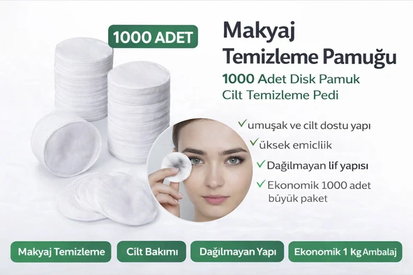 Norino Makyaj Temizleme Pamuğu 1000 Adet Disk Pamuk Cilt Temizleme Pedi ürün görseli 1