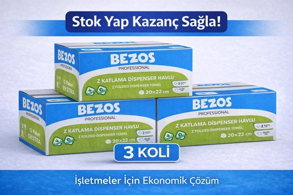 Norino Bezos Professional Z Katlamalı Dispenser Havlu 2 Katlı %100 Selüloz 20x22 cm 3 Koli (36 Paket) ürün görseli 1