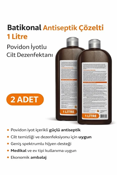 Norino Povidon İyotlu Baticonal Antiseptik Çözelti 1 Litre x 2 Adet Cilt Dezenfektanı Solüsyon ürün görseli 1