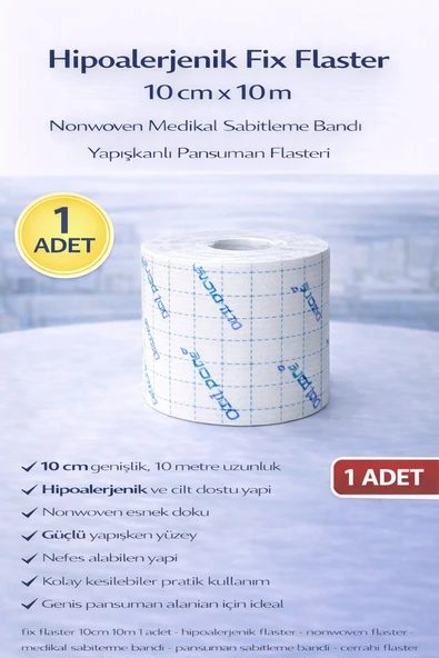 Norino Hipoalerjenik Fix Flaster 10 cm x 10 m 1 Adet Nonwoven Medikal Sabitleme Bandı Yapışkanlı Pansuman Flasteri ürün görseli 1