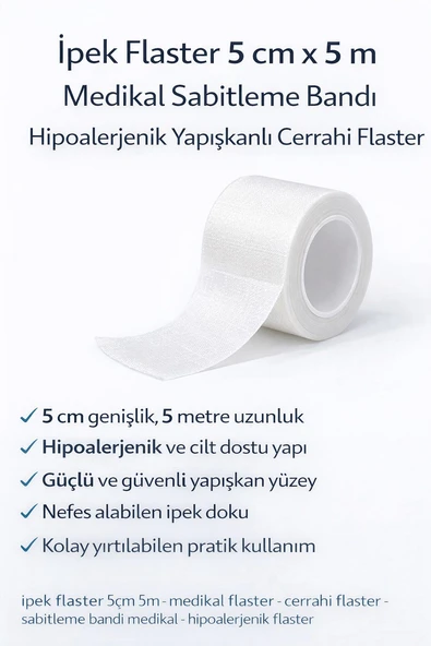 Norino İpek Flaster 5 cm x 5 m Medikal Sabitleme Bandı Hipoalerjenik Yapışkanlı Cerrahi Flaster ürün görseli 1