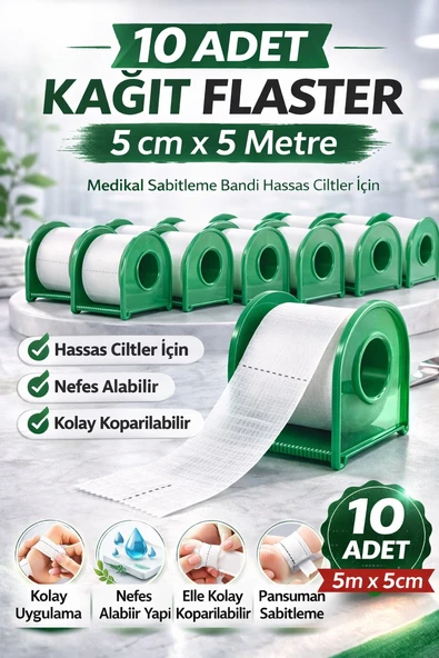Norino Kağıt Flaster 5 cm x 5 m 10 Adet Medikal Sabitleme Bandı Hassas Ciltler İçin ürün görseli 1