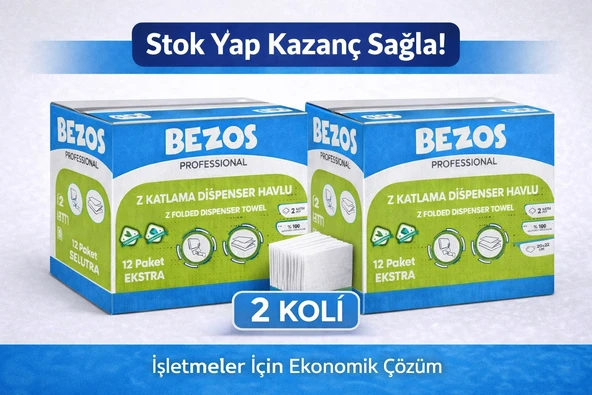 Norino Bezos Z Katlamalı Dispenser Havlu 2 Katlı 20x22 cm %100 Selüloz 2 Koli Avantaj Paket ürün görseli 1