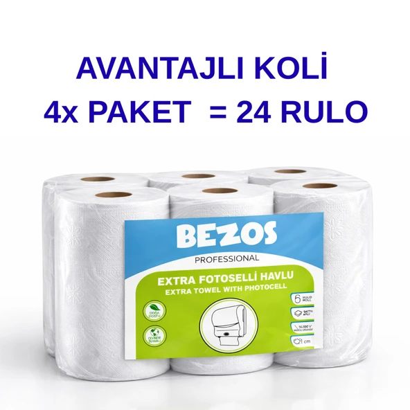 Norino Bezos Professional Fotoselli Havlu 24 Rulo – 2 Katlı %100 Selüloz 21 cm Endüstriyel Kağıt Havlu 4X6 Rulo ürün görseli 1
