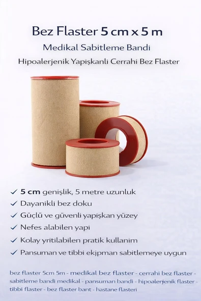Norino Bez Flaster 5 cm x 5 m Medikal Sabitleme Bandı Hipoalerjenik Yapışkanlı Cerrahi Bez Flaster ürün görseli 1