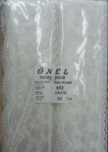 Norino Dantel Polyester Sanal Tül Bant Krem 20 Metre En 6 Cm On-652-kr ürün görseli 1