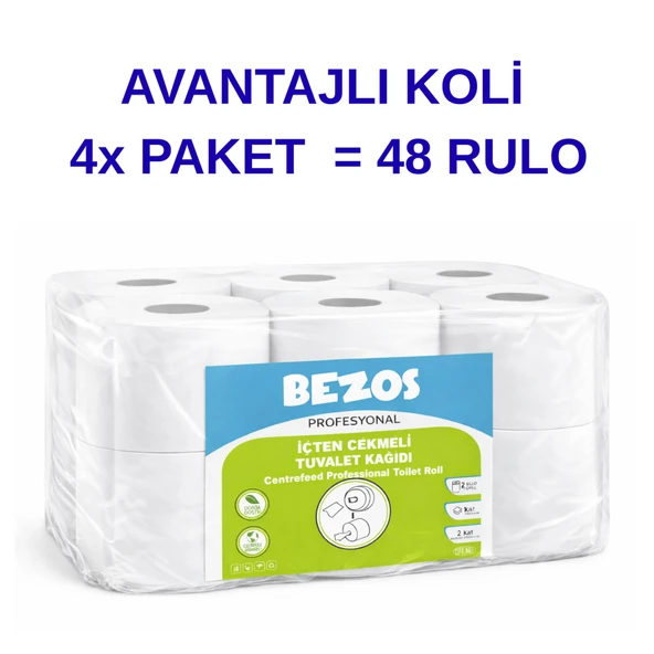 Norino Bezos Profesyonel İçten Çekmeli Tuvalet Kağıdı 48 Rulo | Mini Cimri | 2 Katlı %100 Selüloz 4X12RULO ürün görseli 1