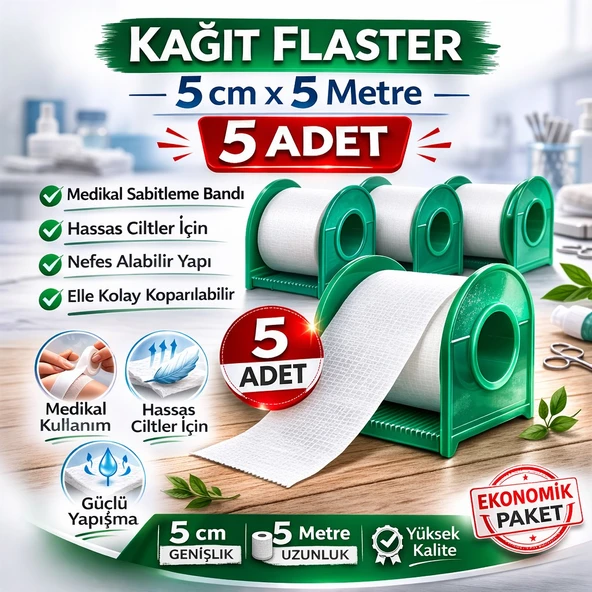 Norino Kağıt Flaster 5 cm x 5 m 5 Adet Medikal Sabitleme Bandı Hassas Ciltler İçin ürün görseli 1