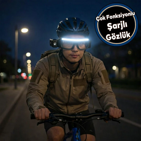 Şarjlı Çok Fonksiyonlu LED Işıklı Lambalı Gözlük 4 Modlu USB Kamp Bisiklet Gece Çalışma Gözlüğü ürün görseli 1
