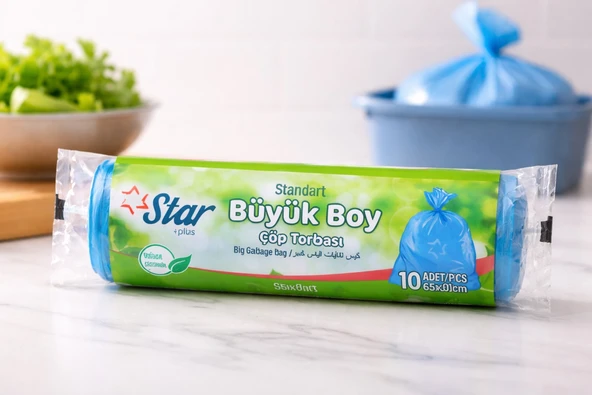 Norino Star Plus Standart Büyük Boy Çöp Torbası 65x80 cm 10 Adet Dayanıklı Sızdırmaz Çöp Poşeti ürün görseli 1