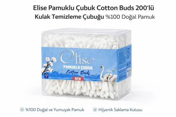 Norino Elise Pamuklu Çubuk Cotton Buds 200’lü Kulak Temizleme Çubuğu Doğal Pamuk 1 Paket ürün görseli 1
