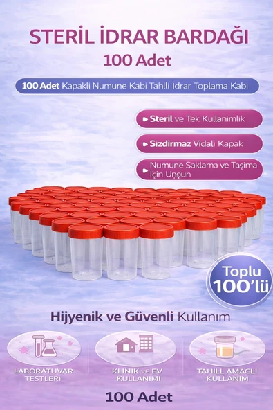 Norino Steril İdrar Kabı Kapasiteli Numune Toplama Kabı 100 Adet ürün görseli 1
