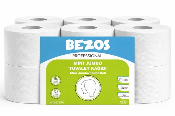 Norino Bezos Professional Mini Jumbo Tuvalet Kağıdı 12 Rulo | 2 Katlı | %100 Selüloz | Endüstriyel & Ev Tipi Kullanım ürün görseli 1