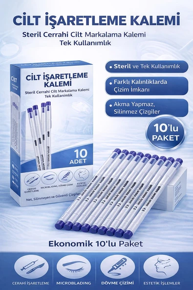 Norino Cilt İşaretleme Kalemi Steril Cerrahi Marker Kalem 10 ADET ürün görseli 1