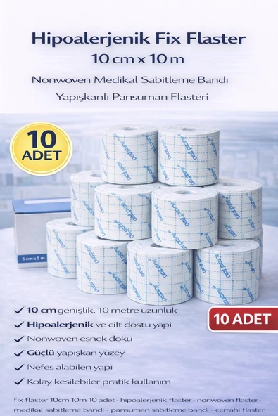 Norino Hipoalerjenik Fix Flaster 10 cm x 10 m 10 Adet Nonwoven Medikal Sabitleme Bandı Yapışkanlı Pansuman Flasteri ürün görseli 1
