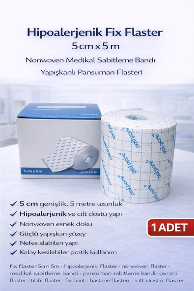 Norino Hipoalerjenik Fix Flaster 5 cm x 5 m Nonwoven Medikal Sabitleme Bandı Yapışkanlı Pansuman Flasteri ürün görseli 1