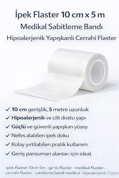 Norino İpek Flaster 10 cm x 5 m Medikal Sabitleme Bandı Hipoalerjenik Yapışkanlı Cerrahi Flaster ürün görseli 1