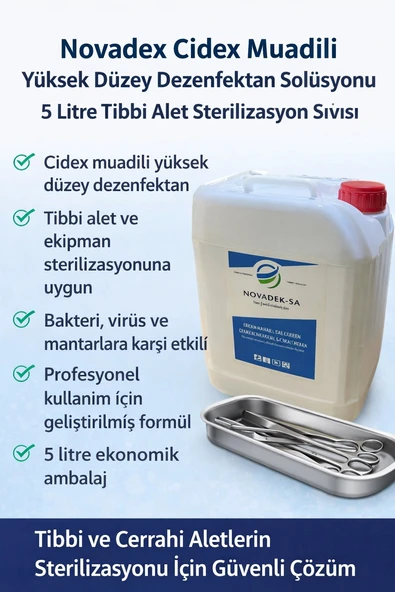 Norino Novadex Cidex Muadili Yüksek Düzey Dezenfektan Solüsyonu 5 Litre Tıbbi Alet Sterilizasyon Sıvısı ürün görseli 1