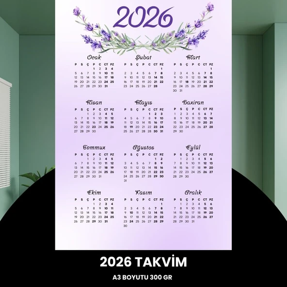 Norino Takvim 2026 Premium A3 300 Gr Dijital Baskı Lavanta ürün görseli 1