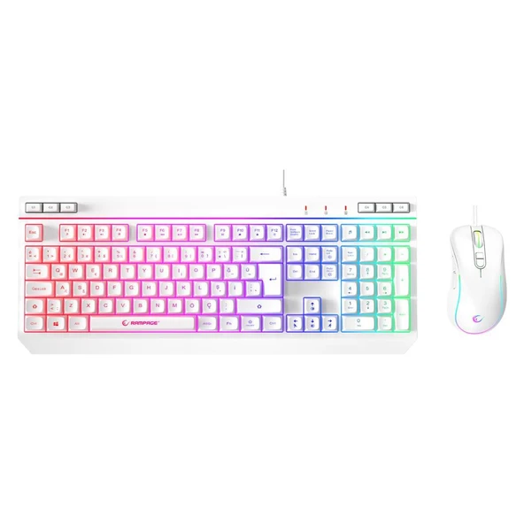 Rampage KM-R57 Seraphic Beyaz RGB Aydınlatmalı Q Oyuncu Multmedia Klavye ve 12800 DPI Mouse Gaming Set ürün görseli 1