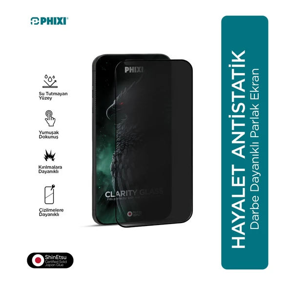 PHIXI Guard İPhone 17 Air Privacy Ekran Koruyucu Cam – Yan Açılardan Görünmeyen Temperli Cam ürün görseli 1