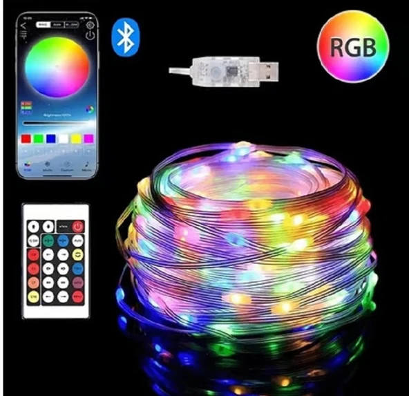 Rgb Ses Kontrollü Kumandalı Telefon Kontrollü Kayar Magic Led Müzik Rgb Şerit Su Geçirmez 10 Metre-5 V ürün görseli 1