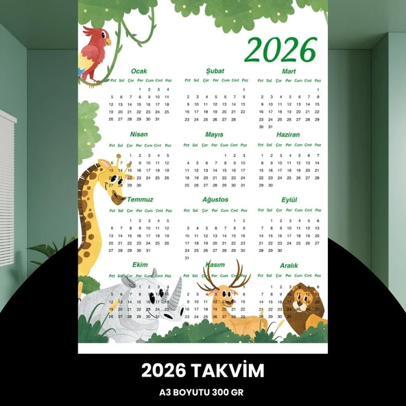 Norino Takvim 2026 Premium A3 300 Gr Dijital Baskı Animal ürün görseli 1