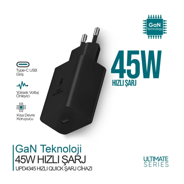 PHİXİ ULTİMATE UPD4345 45W PD ÇIKIŞLI HIZLI ŞARJ ADAPTÖR ürün görseli 1