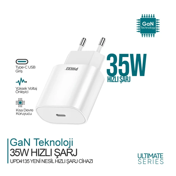 Ultimate Serisi UPD4135 35W Type-C Girişli Yeni Nesil Hızlı Şarj Adaptörü ürün görseli 1