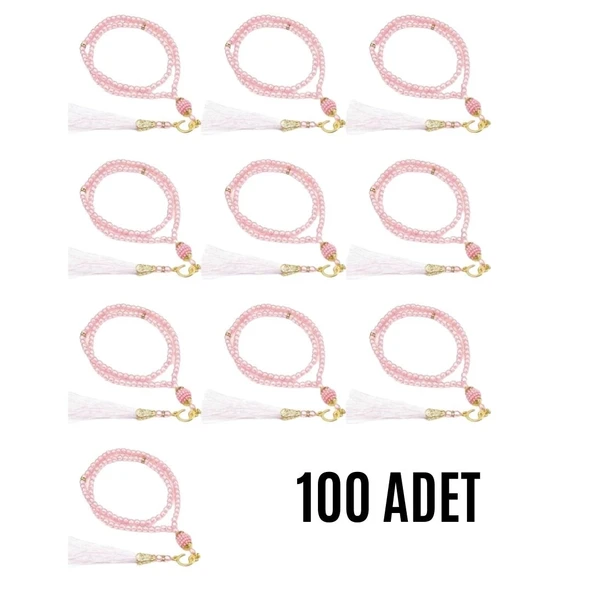 Norino Namaz Tesbihi Vavlı 99'lu Cam İncili İsmi Azam Dua Kartı İle Pembe Renk Hediyelik 100 Adet ürün görseli 1