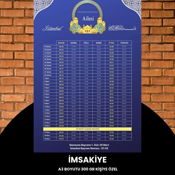Norino Ramazan İmsakiyesi - 300 Gr - A3 Boyut Kişiye Özel İsimli & Logolu 1 Adet Mor ürün görseli 1
