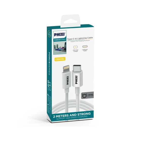 PHIXI CB422L Type-C to Lightning Şarj ve Data Kablosu 27W 2m iPhone - Resim 2