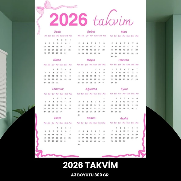 Norino Takvim 2026 Premium A3 300 Gr Dijital Baskı Pembe ürün görseli 1