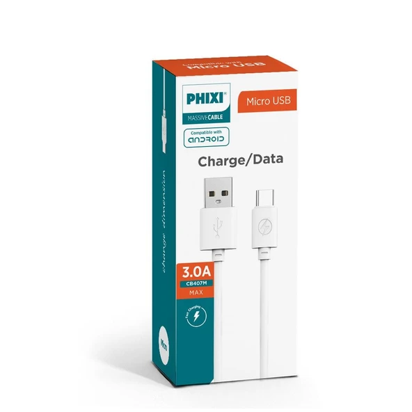 PHIXI CB407M Micro USB Şarj ve Data Kablosu 3A 1m (30'lu Paket) ürün görseli 1