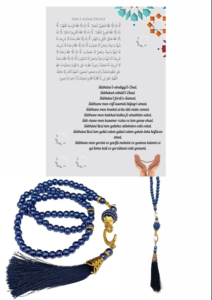 Norino Namaz Tesbihi Vavlı 99'lu Cam İncili İsmi Azam Dua Kartı İle Lacivert Renk Hediyelik ürün görseli 1