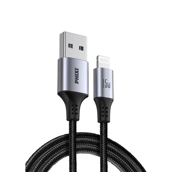 Force Serisi CB471L USB-A to Lightning Hasır Siyah Kablo – 1 Metre, 15W Metal Uçlu ürün görseli 1