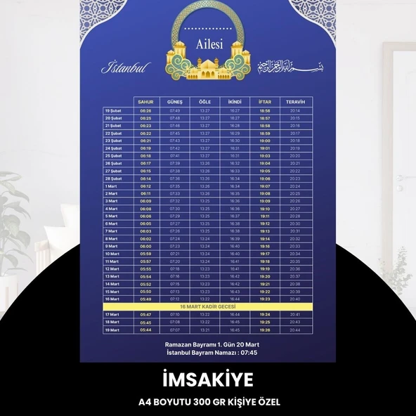 Norino Ramazan İmsakiyesi - 300 Gr - A4 Boyut Kişiye Özel İsimli & Logolu 10 Adet Mor ürün görseli 1