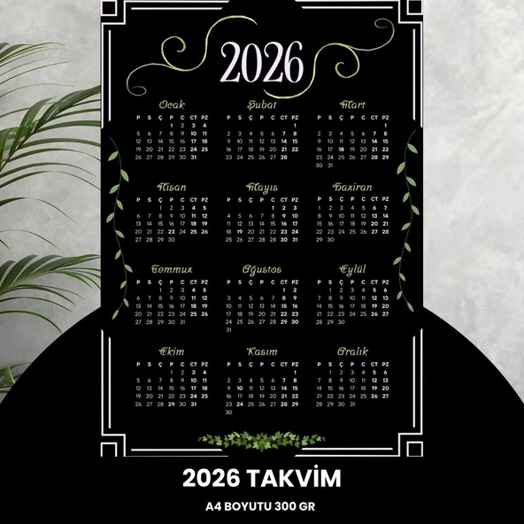 Norino Takvim 2026 Premium A4 300 Gr Dijital Baskı Siyah Yeşil ürün görseli 1