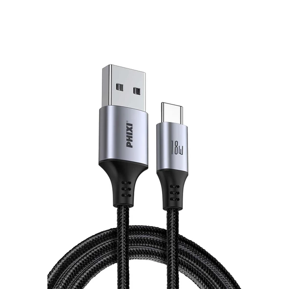 Force Serisi CB471T USB-A to Type-C Hasır Siyah Kablo – 1 Metre, 18W Metal Uçlu ürün görseli 1
