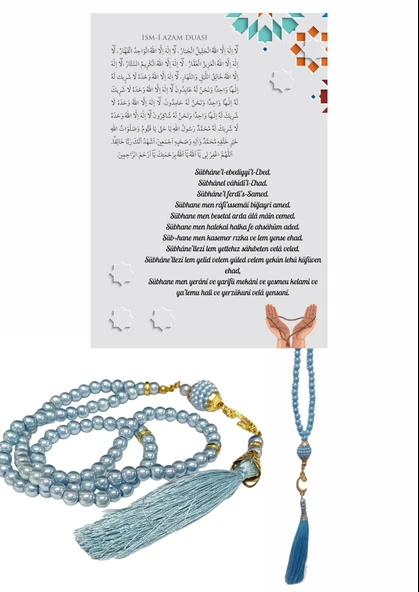 Norino Namaz Tesbihi Vavlı 99'lu Cam İncili İsmi Azam Dua Kartı İle Mavi Renk Hediyelik ürün görseli 1