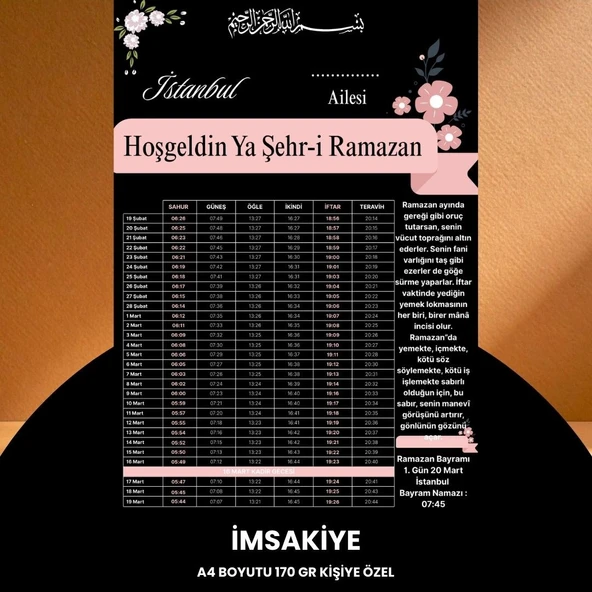 Norino Ramazan İmsakiyesi - 170 Gr - A4 Boyut Kişiye Özel İsimli & Logolu 100 Adet Pembe ürün görseli 1