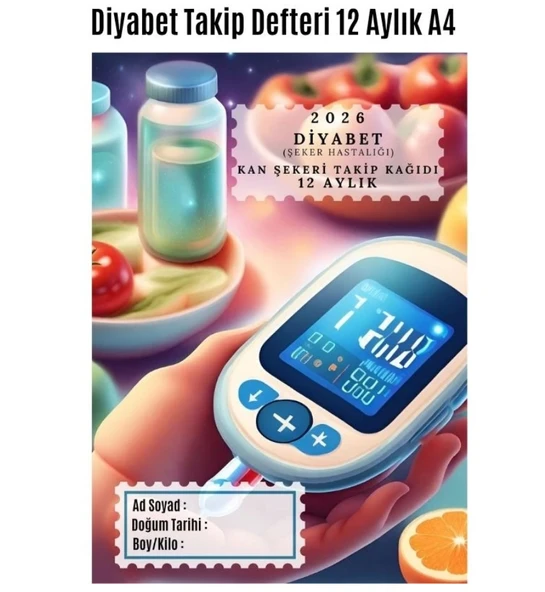 Norino Diyabet Kan Şekeri Takip Çizelgesi Defteri A Kalite Özel Tasarım 12 Aylık 2026 ürün görseli 1